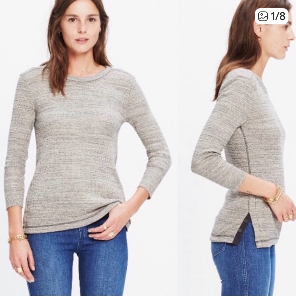 Madewell Heathered Gray Scoop Neck Long Sleeve Top